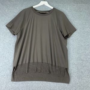 Athleta Womens Zephyr Tee Top Size M Arbor Olive Green Short Sleeve Hi Low Split